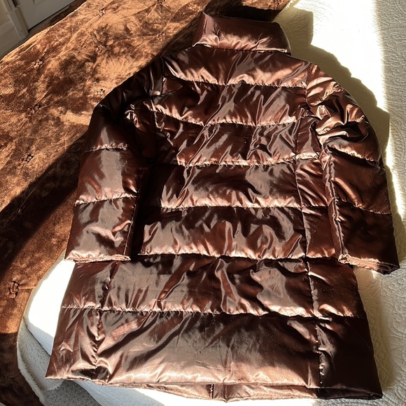 Lands' End Long Puffer Coat Women’s Medium 10–12 Bronze Brown Goose Down Warm - Picture 4 of 16